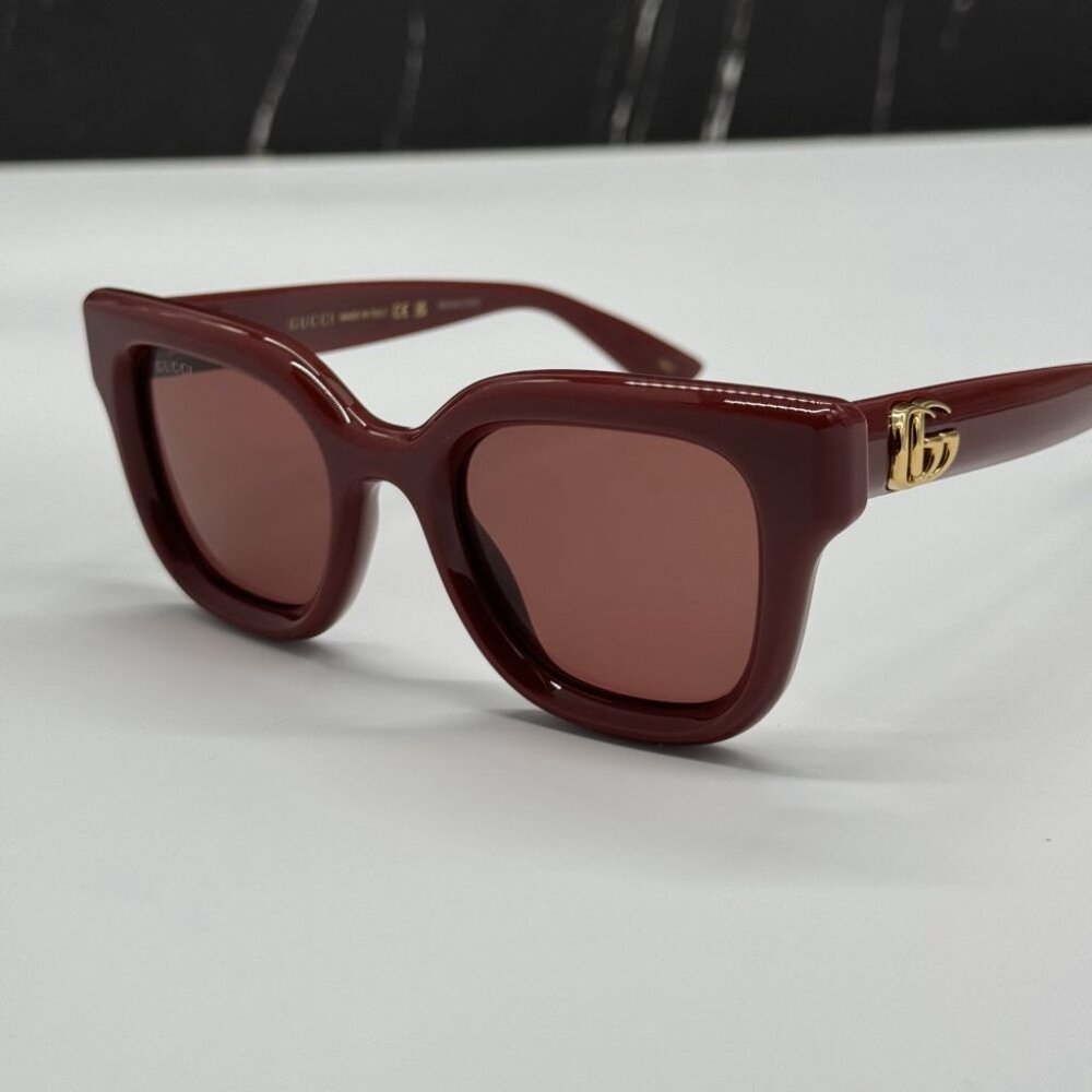 NEW GG1828S 003 GUCCI SUNGLASSES SHINY SOLID BURGUNDY WOMEN EYEWEAR GUCCI - Picture 6 of 12